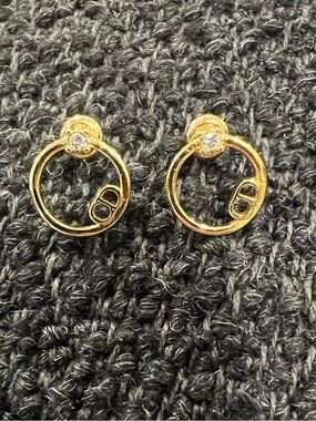 Dior Gold-Tone Circular Stud Earrings with Crystal Accent